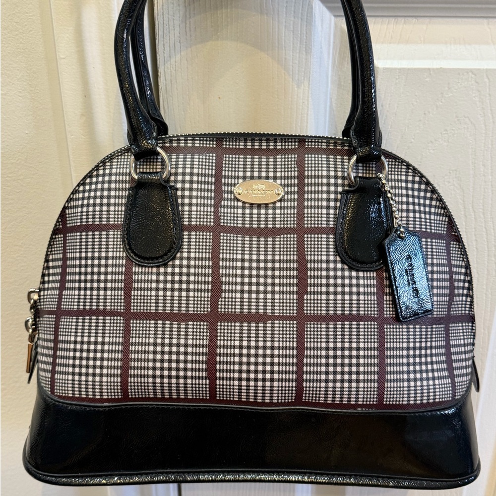 Coach Black and Burgundy Plaid Satchel